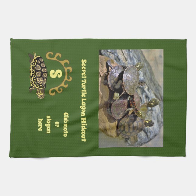 Secret Turtle Lagoon Hideout Photo Monogram Kitchen Towel (Horizontal)