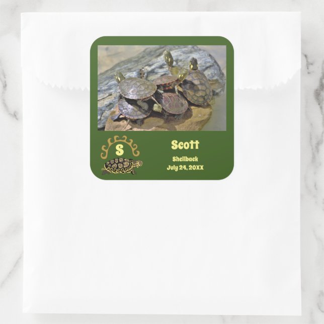 Secret Turtle Shellback Lagoon Photo Name Square Sticker (Bag)