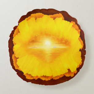 "Secret World" surrealistic sunset island painting Round Pillow