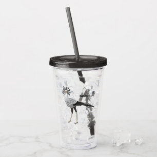 Secretary bird cartoon illustration  acrylic tumbler