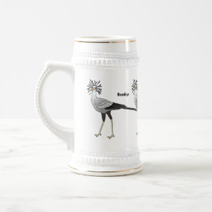 Secretary bird cartoon illustration beer stein