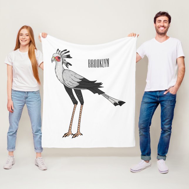 Secretary bird cartoon illustration fleece blanket (In Situ)