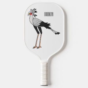 Secretary bird cartoon illustration  pickleball paddle