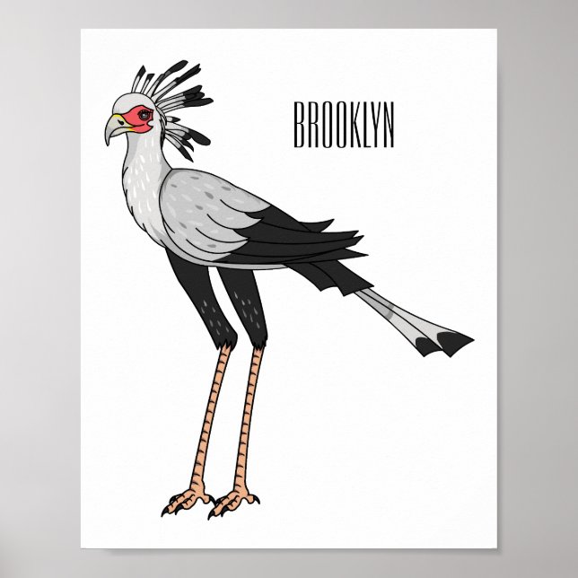 Secretary bird cartoon illustration poster (Front)