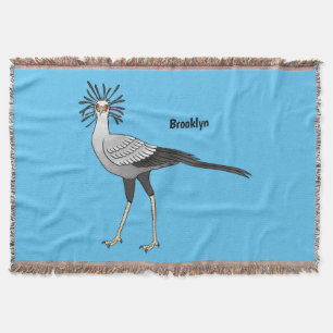 Secretary bird cartoon illustration throw blanket