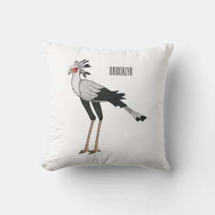 Secretary bird cartoon illustration throw pillow