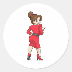 Secretary in Dress with High Heels Classic Round Sticker