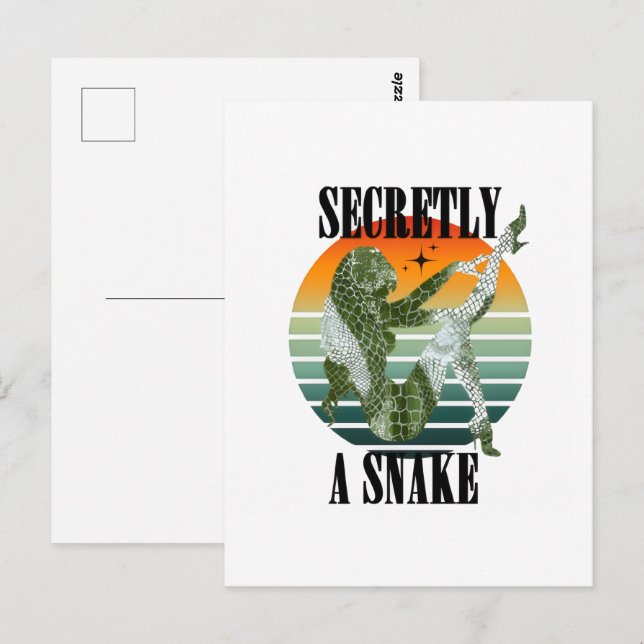 Secretly A Snake. Retro Whimsical Text Postcard (Front/Back)