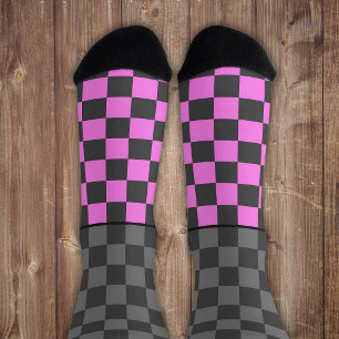 Secretly Wild check grey pink on grey Socks
