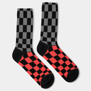 Secretly Wild check grey red on black Socks