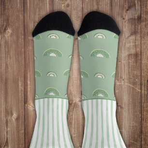 Secretly Wild green stripes with kiwis Socks