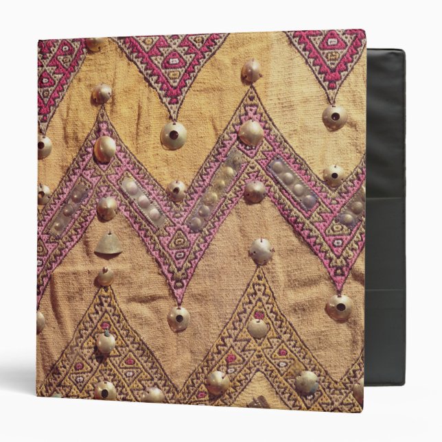 Section of embroidered fabric with gold plaques binder (Front/Inside)
