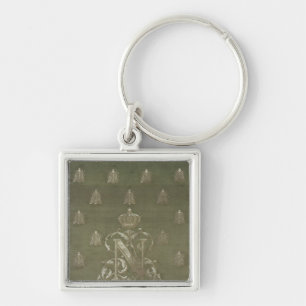 Section of green and gold damask keychain