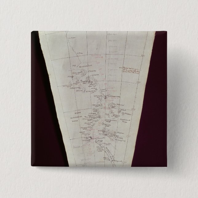 Section of Map from Ross Island to South Pole 2 Inch Square Button (Front)