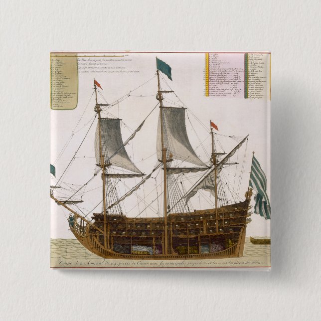 Section through a French first-rate ship of 104 ca 2 Inch Square Button (Front)