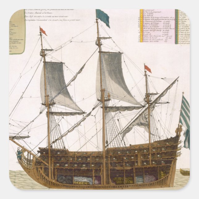 Section through a French first-rate ship of 104 ca Square Sticker (Front)