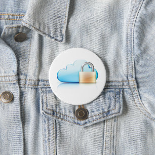 Secure Cloud Storage Icon with Padlock 3 Inch Round Button