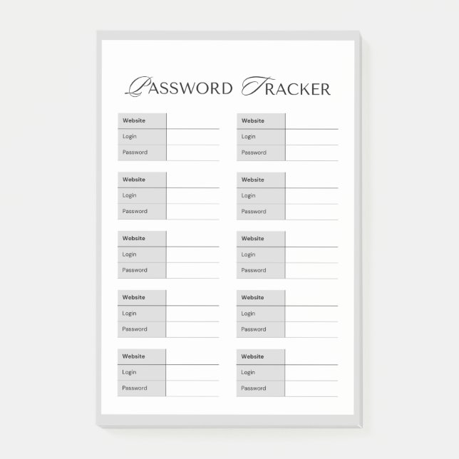 Secure Password Tracker Post-It Notes (Front)