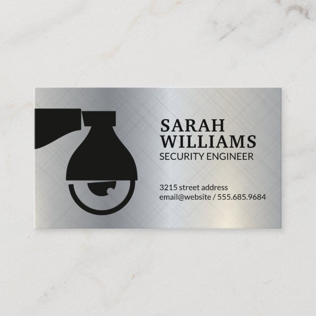 Security Camera icon | Metallic Background Business Card (Front)