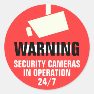 Security Camera Round Warning Sticker