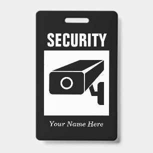 Security company name badge with CCTV camera logo