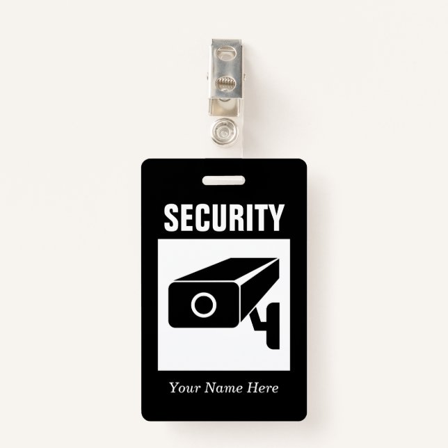 Security company name badge with CCTV camera logo (Front with Clip)