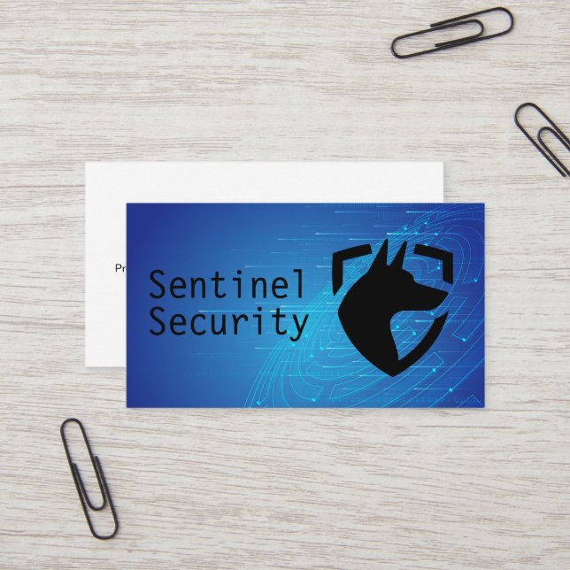 Security Dog Shield | Tech Background Business Card (Front/Back In Situ)