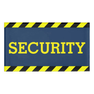Security Guard Bright Yellow on Blue Name Tag