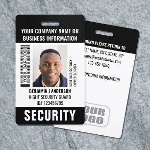 Security Guard Custom ID Photo Name Barcode Black Badge
