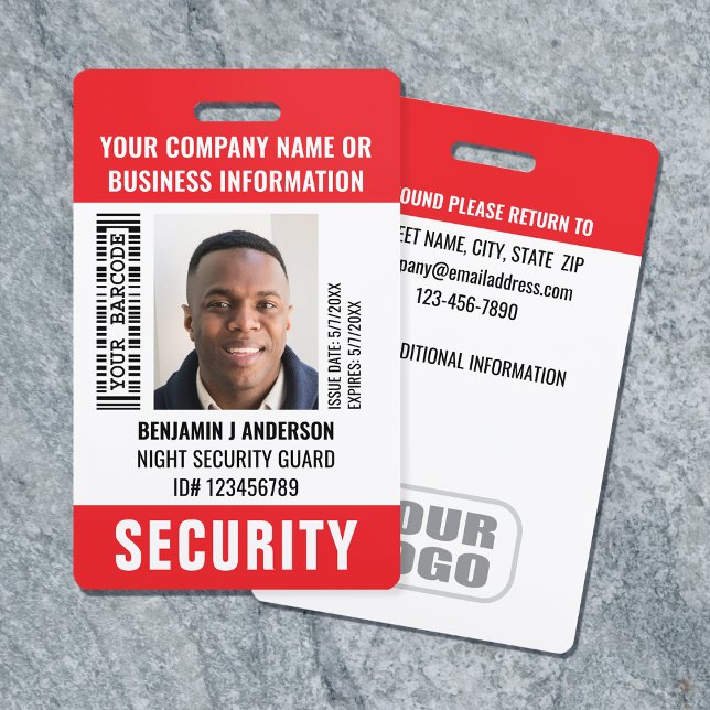Security Guard Custom ID Photo Name Barcode Red Badge (Creator Uploaded)