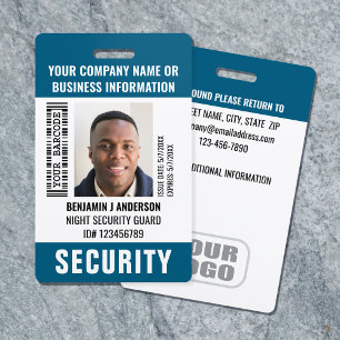 Security Guard Custom ID Photo Name Barcode Teal Badge