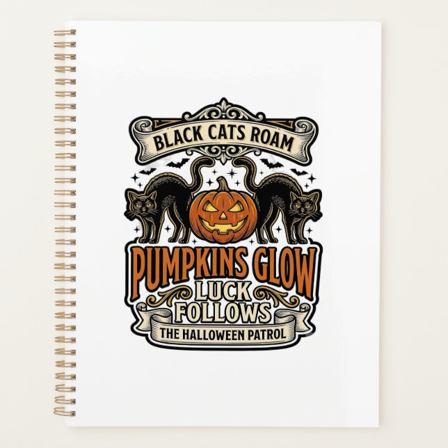 Security Guard Halloween Shirt with Black Cats & P Planner (Front)