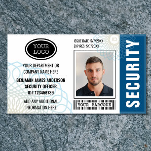 Security Guard ID Photo Name Logo Blue Tag Badge
