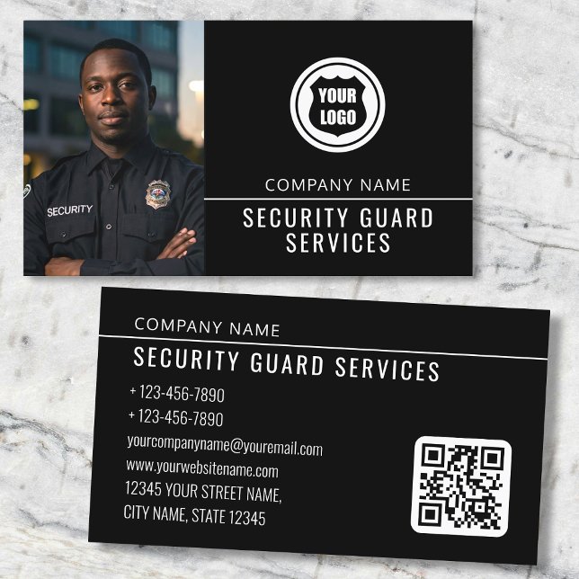 Security Guard Services Modern Photo Logo QR Code Business Card (Creator Uploaded)