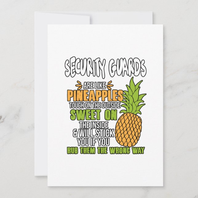Security Guards Are Like Pineapples. Thank You Card (Front)