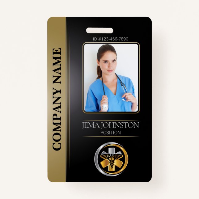 Security ID Employee Photo QR Code Black & Silver Badge (Front)