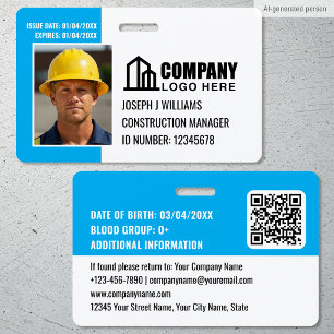 Security ID Photo Logo QR Code Blue Employee Badge