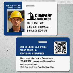 Security ID Photo Logo QR Code Navy Employee Badge