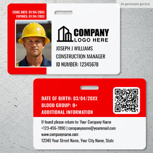 Security ID Photo Logo QR Code Red Employee Badge