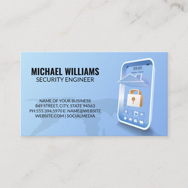 Security Mobile App | World Map Business Card (Front)