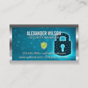 Security Network Lock   Metal Border Business Card