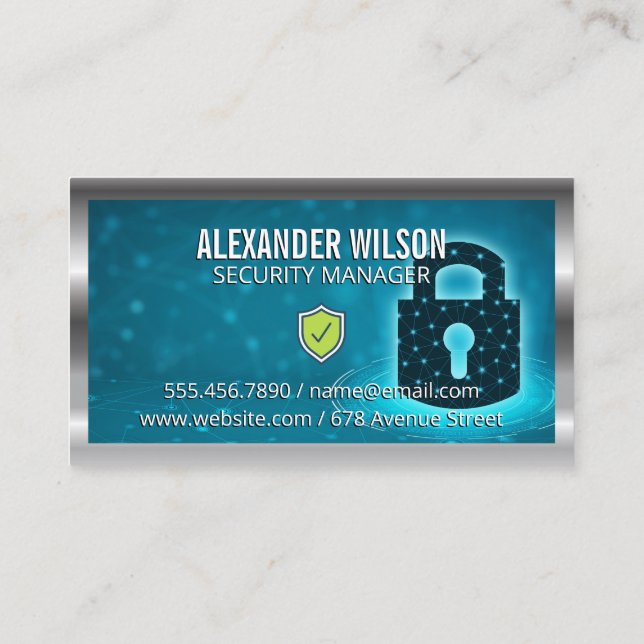 Security Network Lock | Metal Border Business Card (Back)