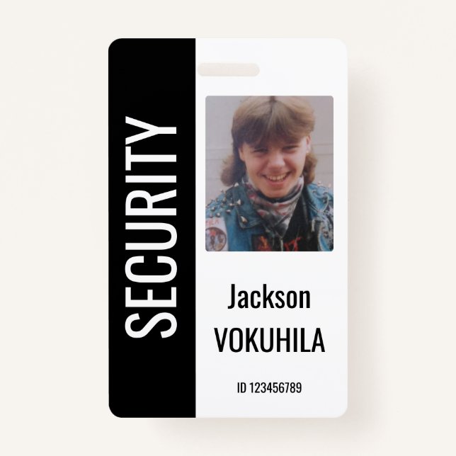 Security Photo Logo Code Template Black and White Badge (Front)