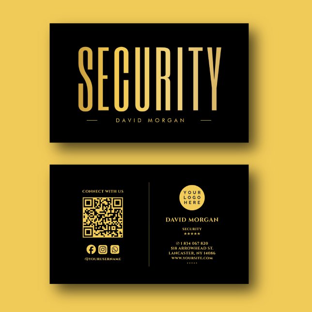 Security QR Code Logo Black And Gold  Business Card (Creator Uploaded)