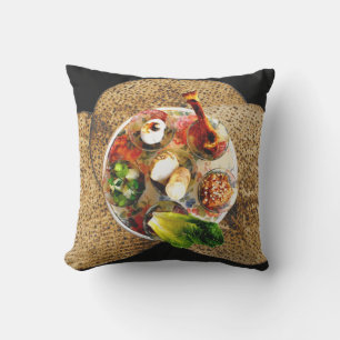 Seder Plate & 3 Matzos - See Both Sides Throw Pillow