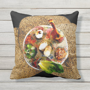 Seder Plate & 3 Matzos - See Both Sides Throw Pillow
