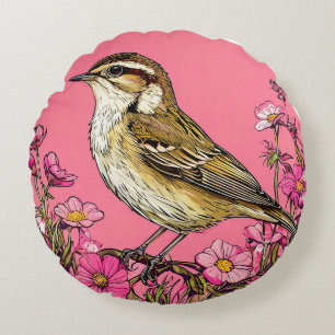Sedge warbler bird round pillow