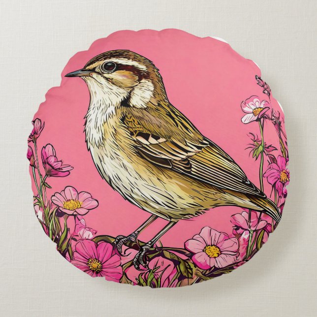 Sedge warbler bird round pillow (Front)
