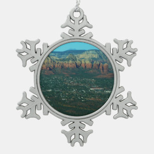 Sedona and Coffee Pot Rock from Above Snowflake Pewter Christmas Ornament