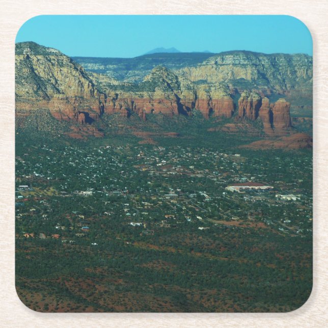 Sedona and Coffee Pot Rock from Above Square Paper Coaster (Front)